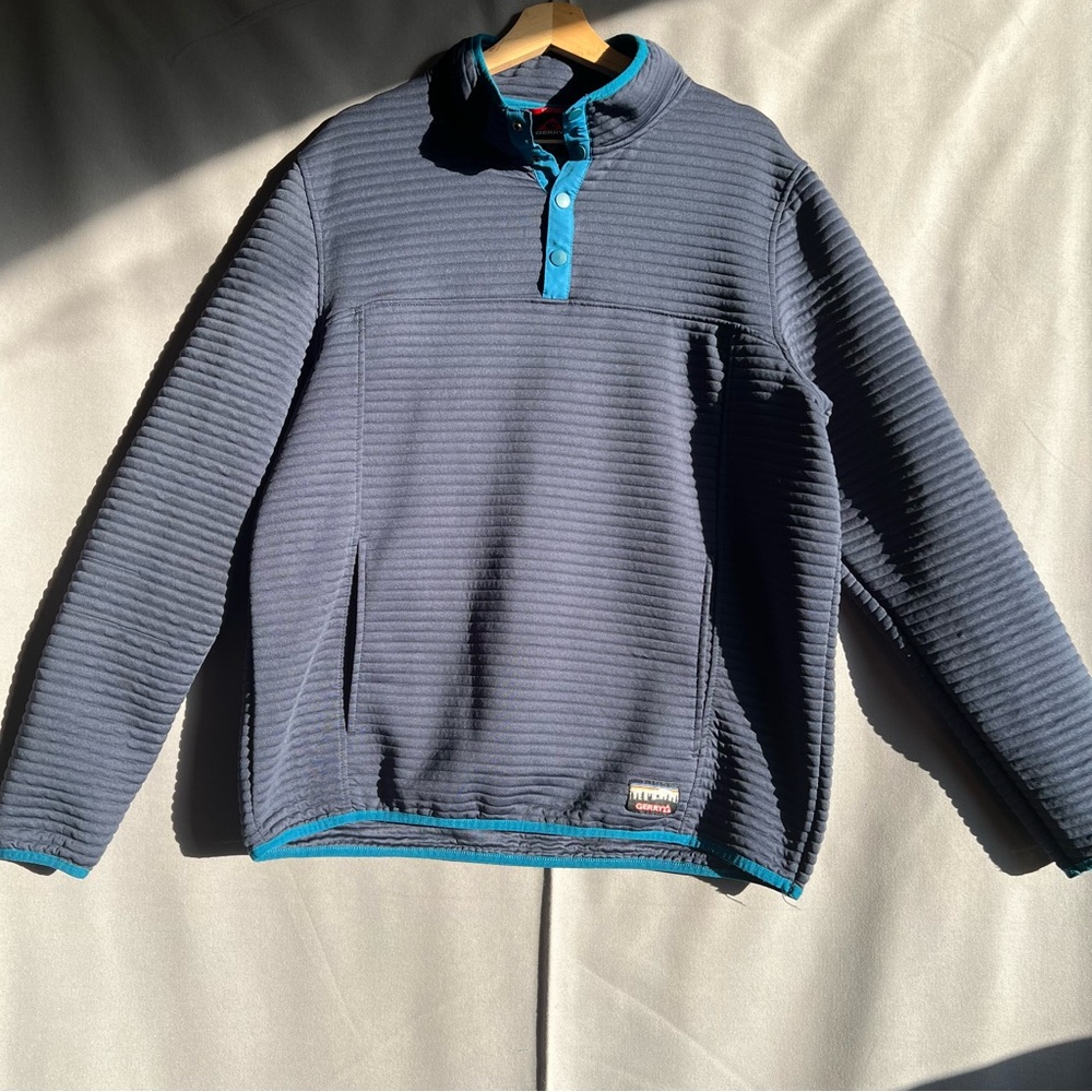 Gerry Weber Navy w/teal trim 1/4 snap Sweater outdoor hiking everyday sz XL